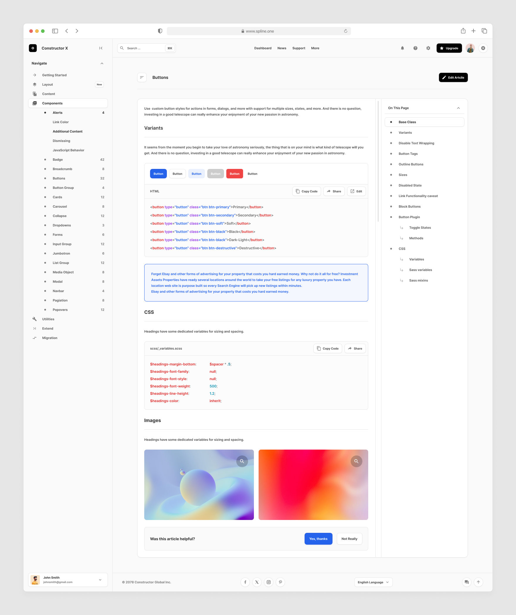 Knowledge Base Templates for Figma, Left sidebar, Content navigation bar, Content footer.


