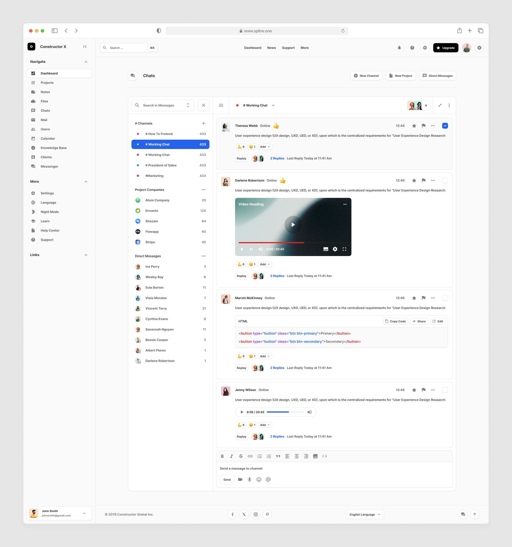 Chats Dashboards for Figma, Left sidebar, Content navigation bar, Content footer.



