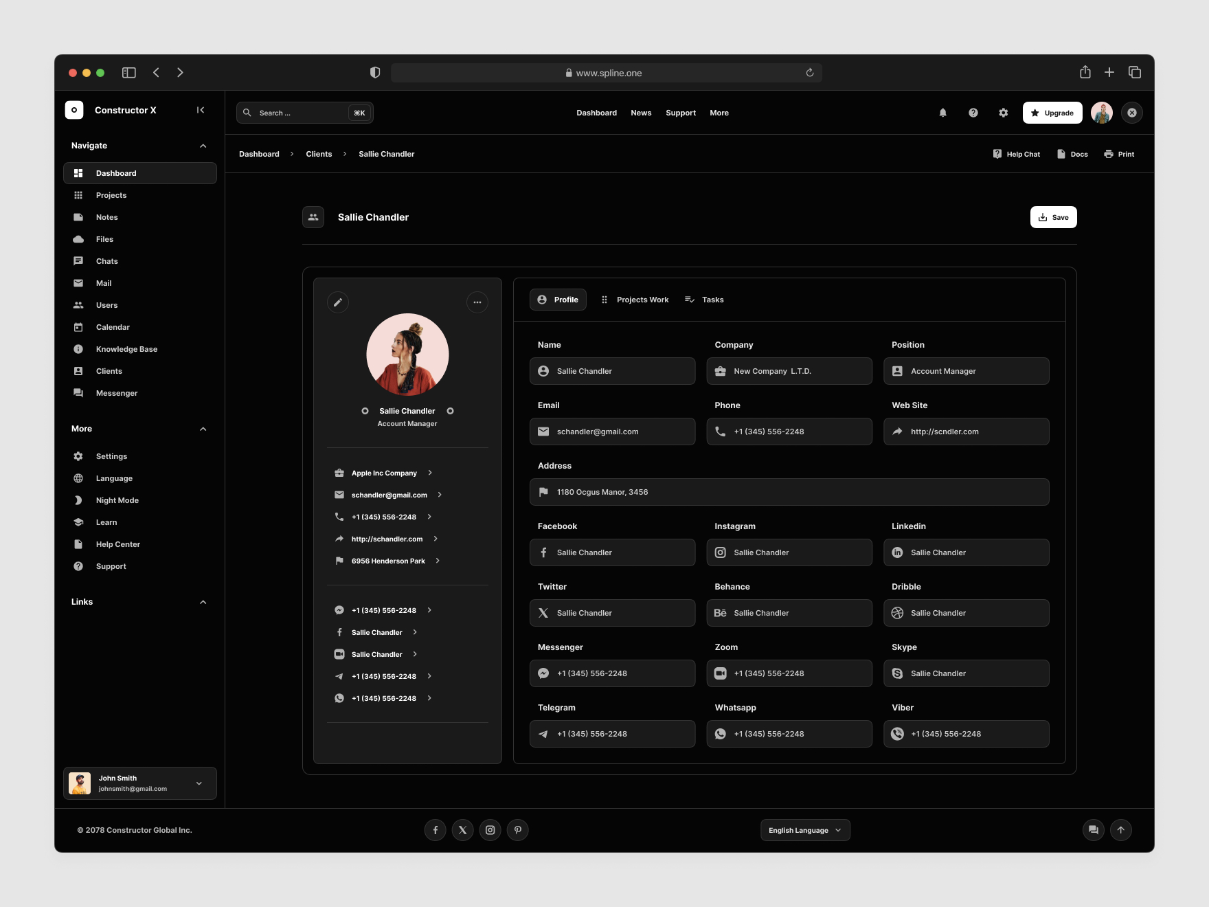 Clients Dashboards for Figma for Figma, Left sidebar, Content navigation bar, Content footer. Dark Theme Version