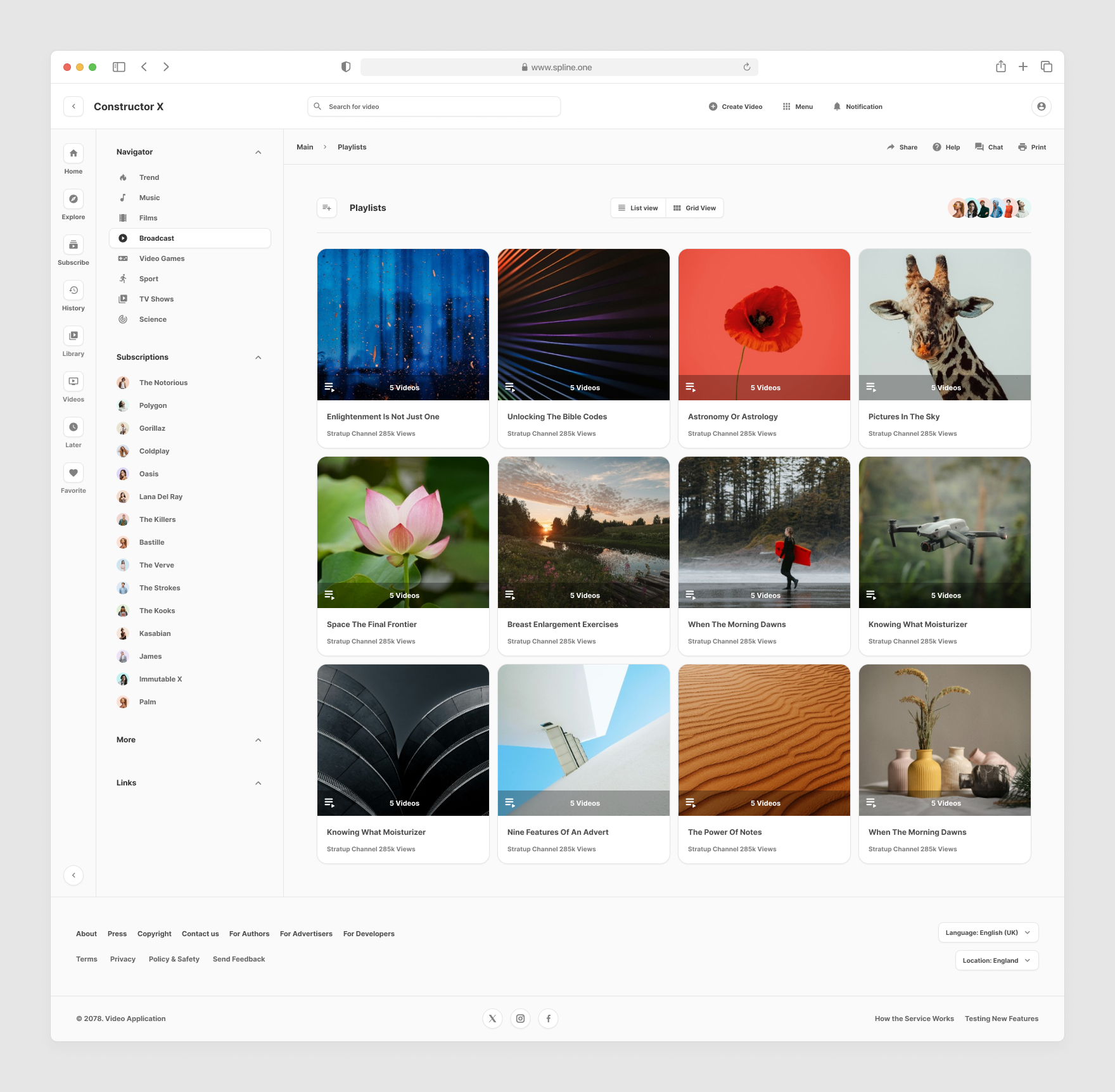Video Service Tempaltes for Figma, Left sidebar, Content navigation bar, Content footer.