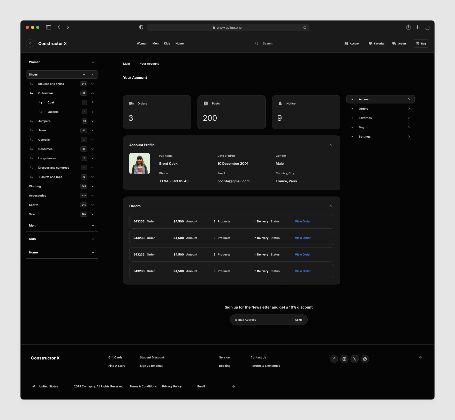 Account Profile Commerce Pages for Figma Dark Version