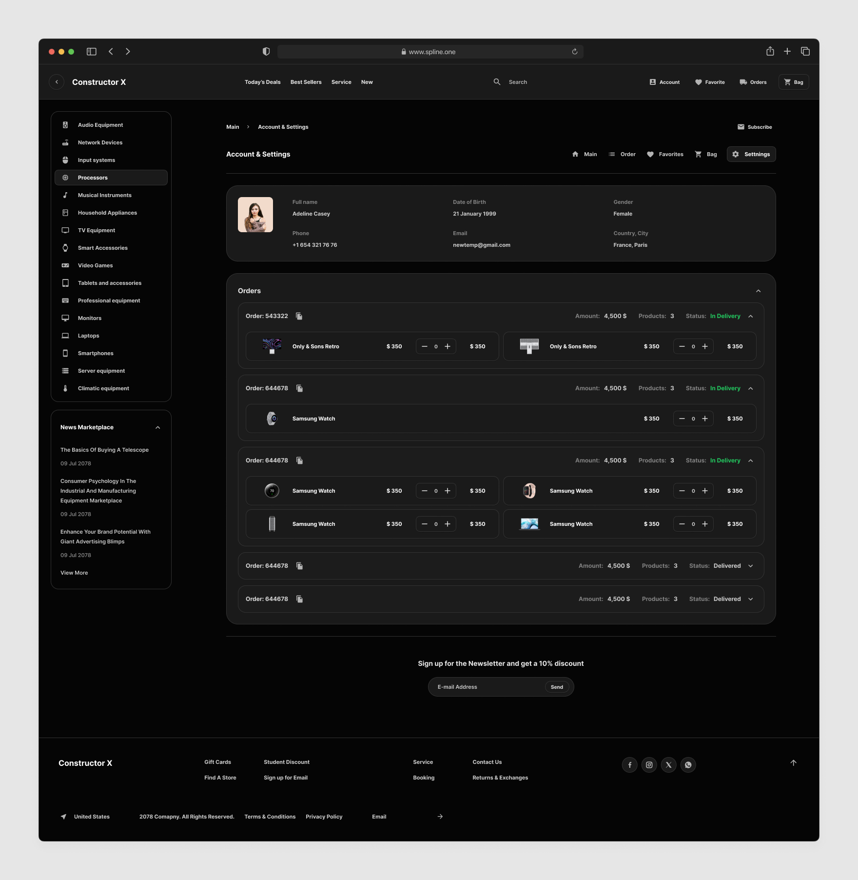Account Profile Commerce Pages for Figma Dark Version