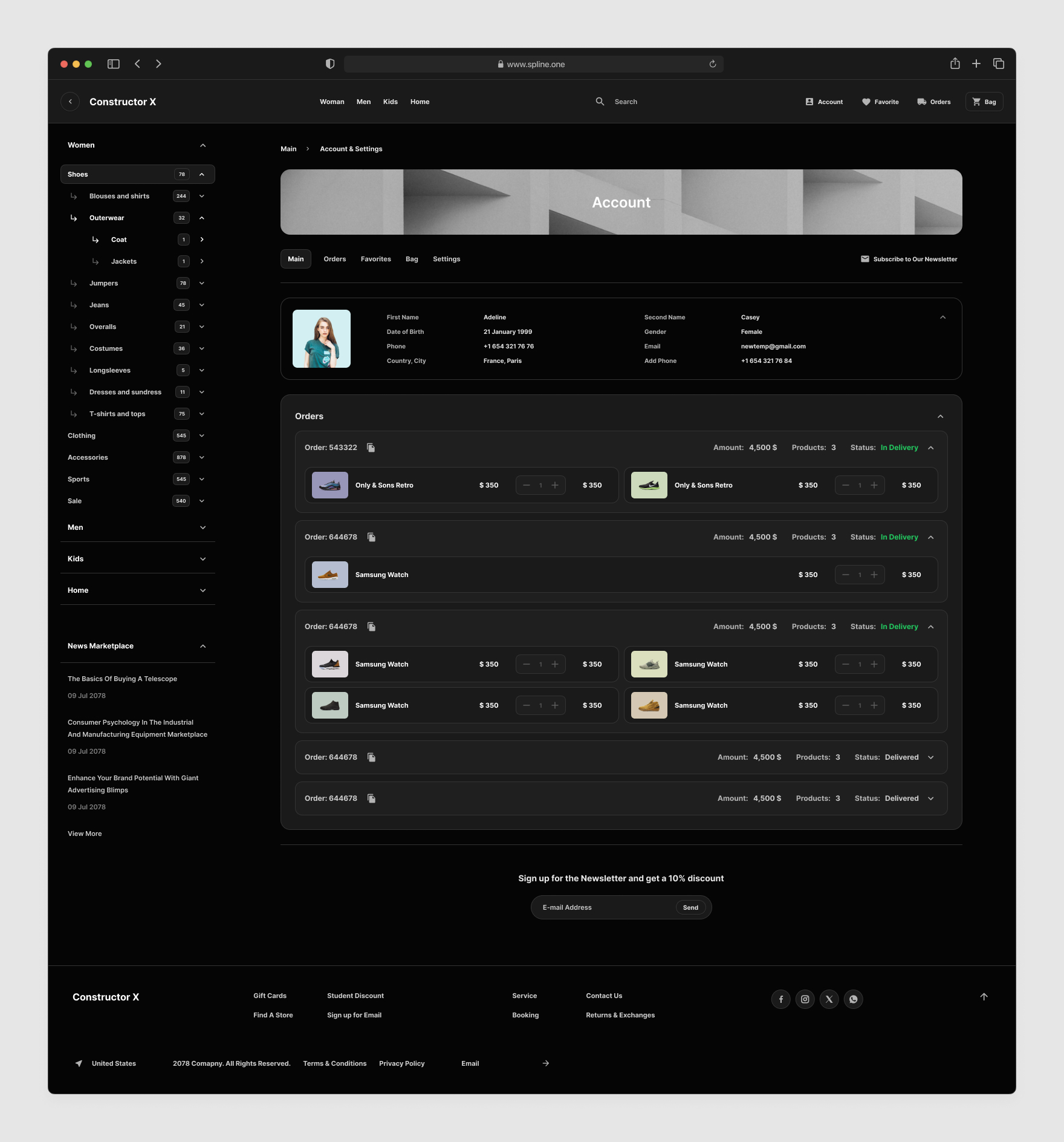 Account Profile Commerce Pages for Figma Dark Version