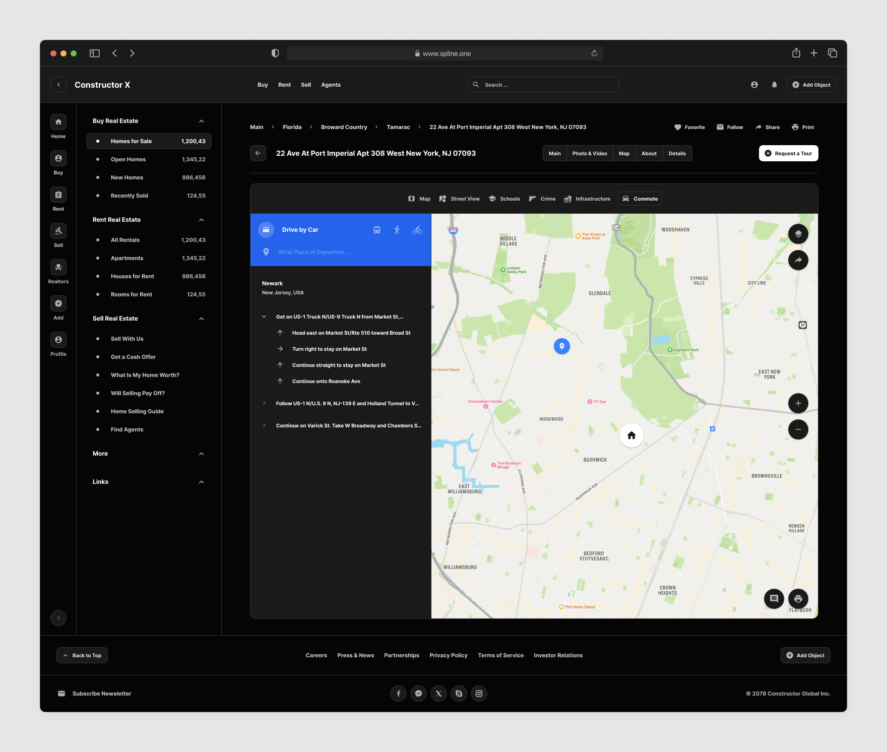 Real Estate Templates for Figma, Left sidebar, Content navigation bar, Content footer. Dark Verison / Black Mode
