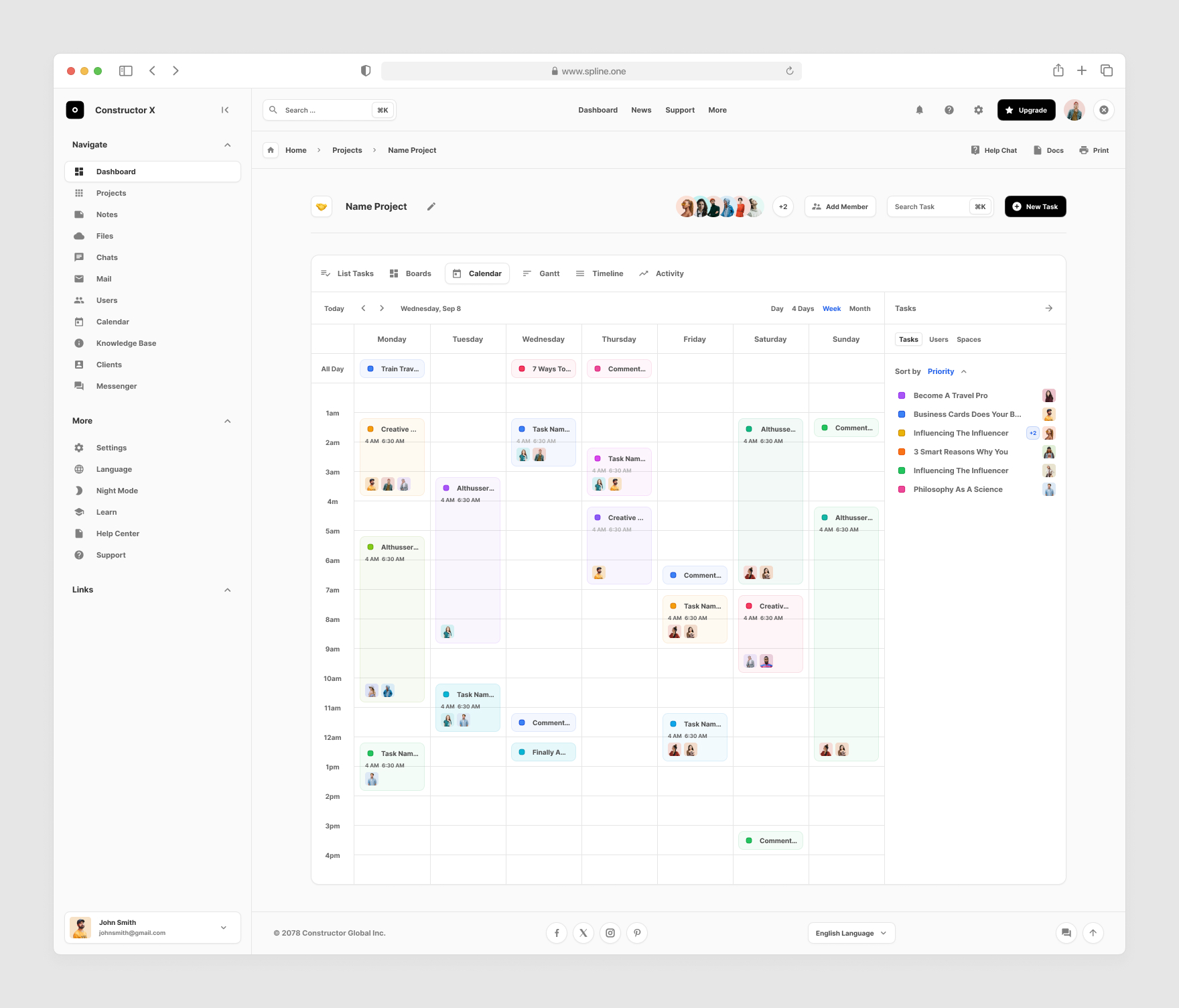 Task Boards Tempaltes for Figma, Left sidebar, Content navigation bar, Content footer.