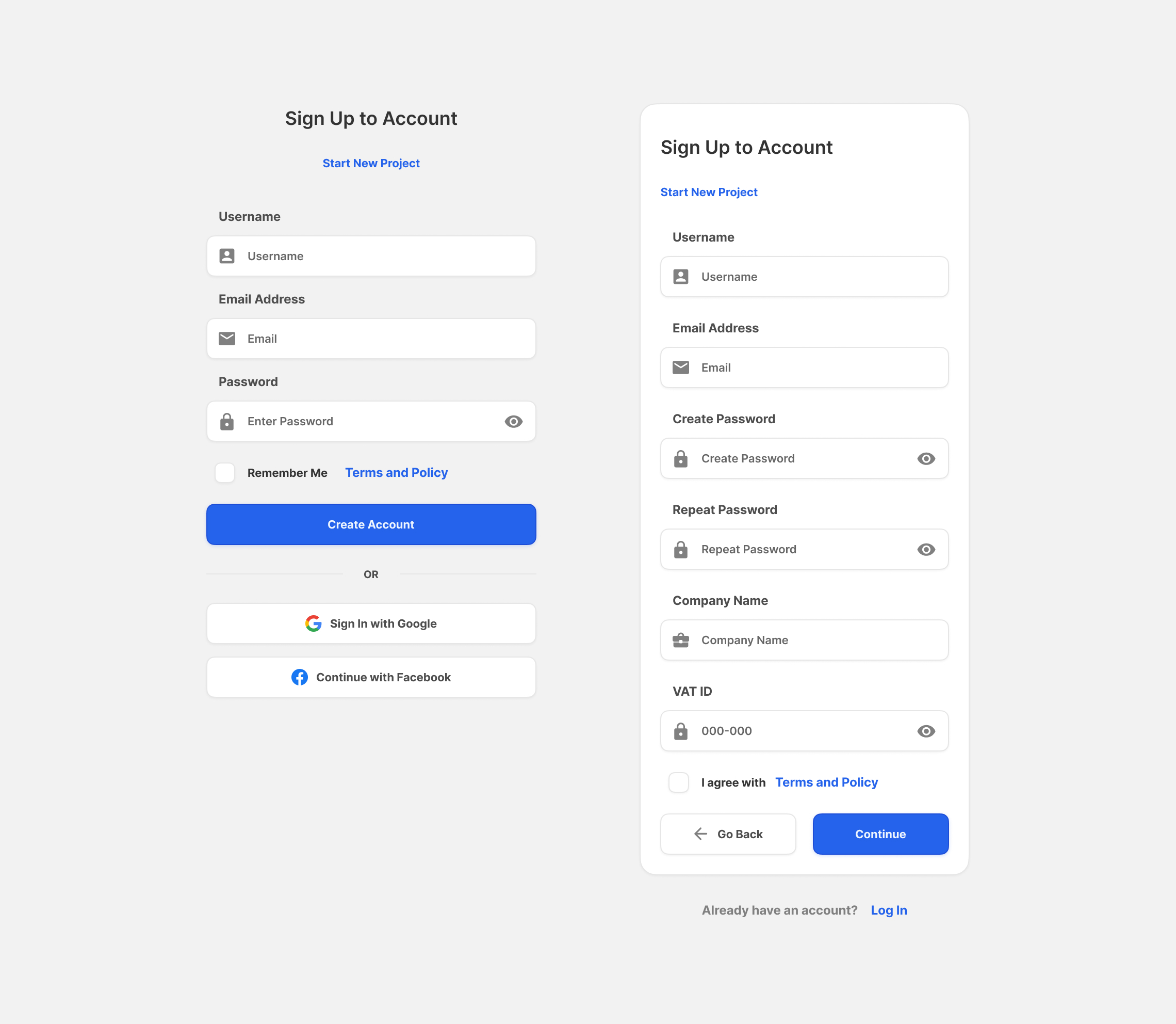 Sing In, Sing Up, Password, Activation Components for Figma
