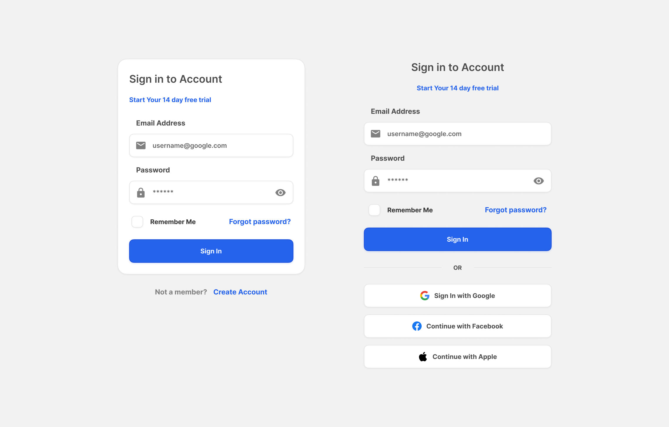 Sing In, Sing Up, Password, Activation Components for Figma